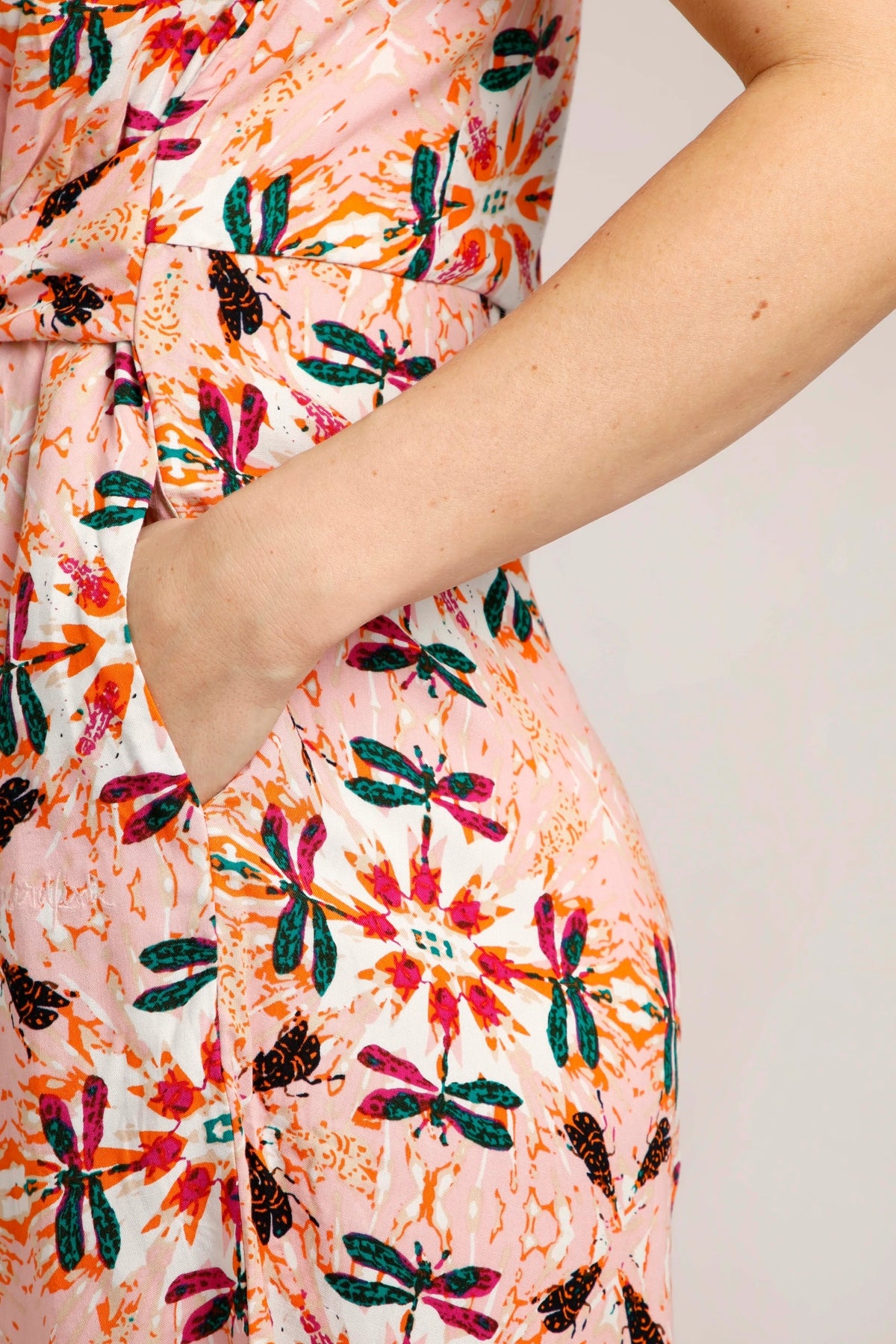 Weird Fish Womens Roxi Culotte Jumpsuit - Pale Pink / Dragonfly Print