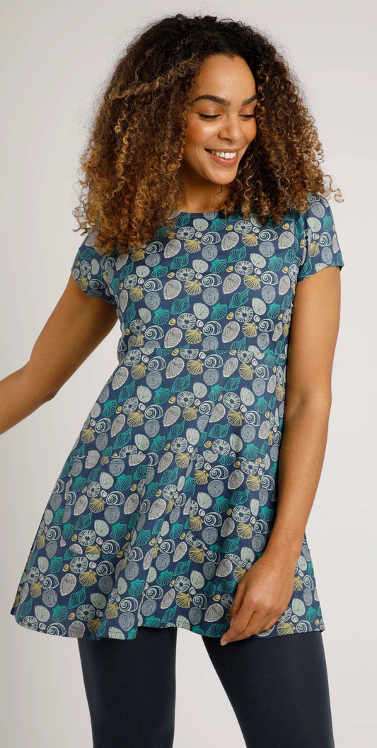 Weird Fish Womens Breeza Eco Viscose Seashell Print Tunic - Ensign Blue