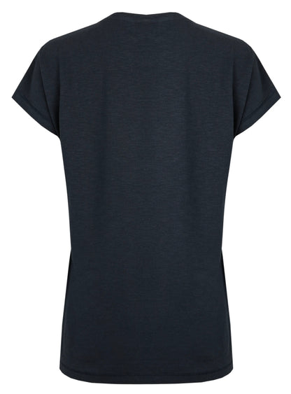 Plain back view of the women's Weird Fish 'Walkies' dog print tee in navy.