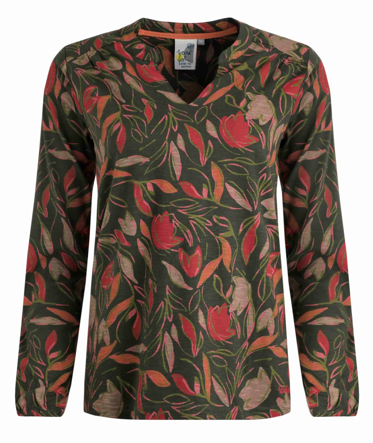 Weird Fish Womens Brooke Slub Printed Jersey Top - Dark Olive