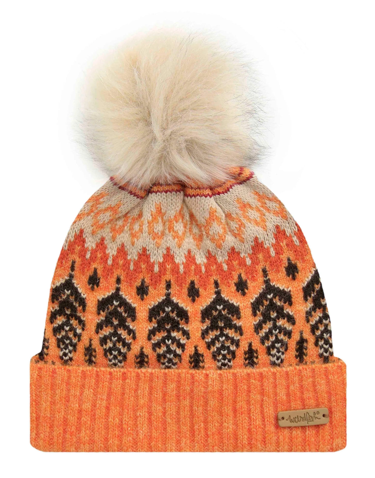Weird Fish Keara Fair Isle Bobble Hat Beanie - Apricot