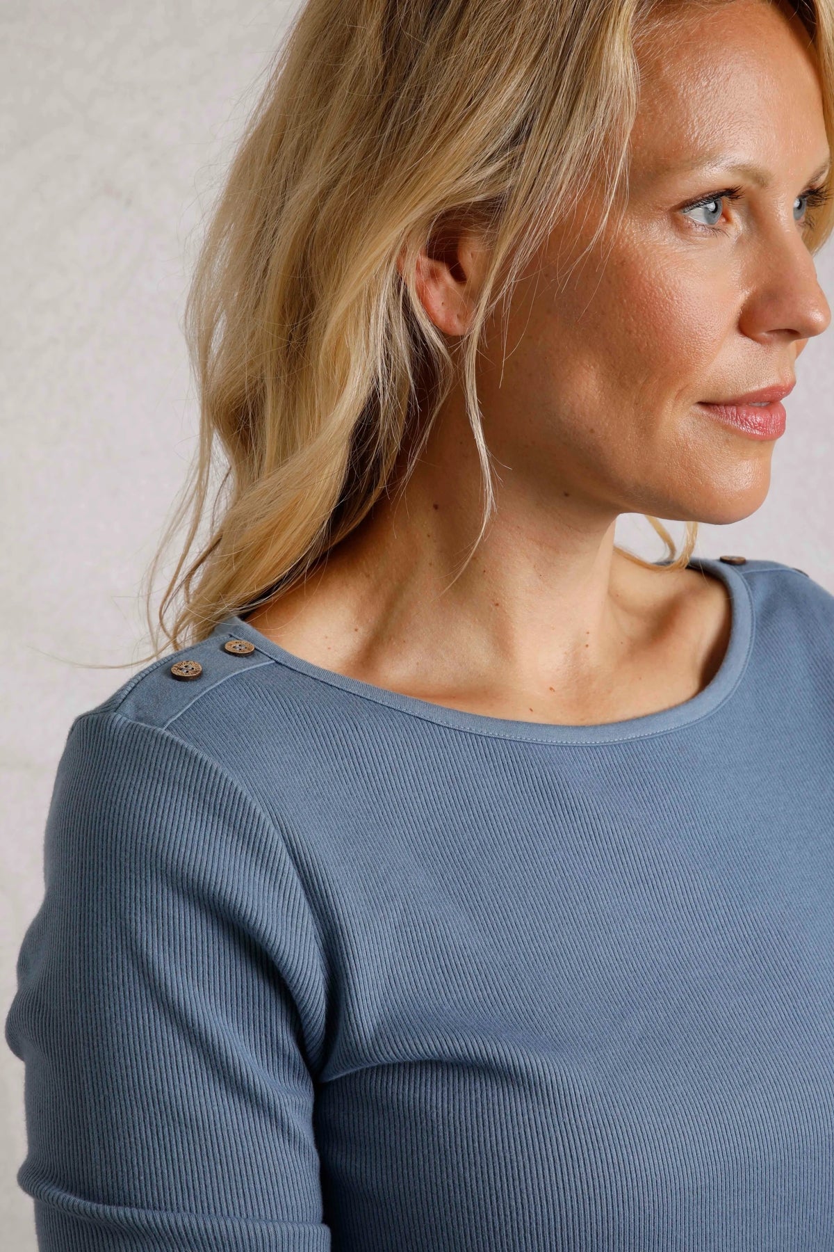 Weird Fish Womens Maine Ribbed Long Sleeve Tee - Blue Mirage