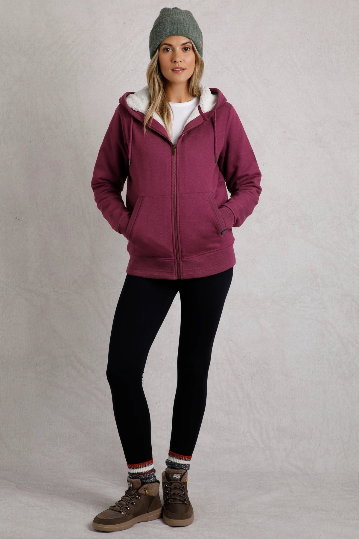 Weird Fish Womens Sevanna Borg Lined Jersey Hoodie - Boysenberry