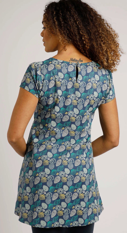 Weird Fish Womens Breeza Eco Viscose Seashell Print Tunic - Ensign Blue
