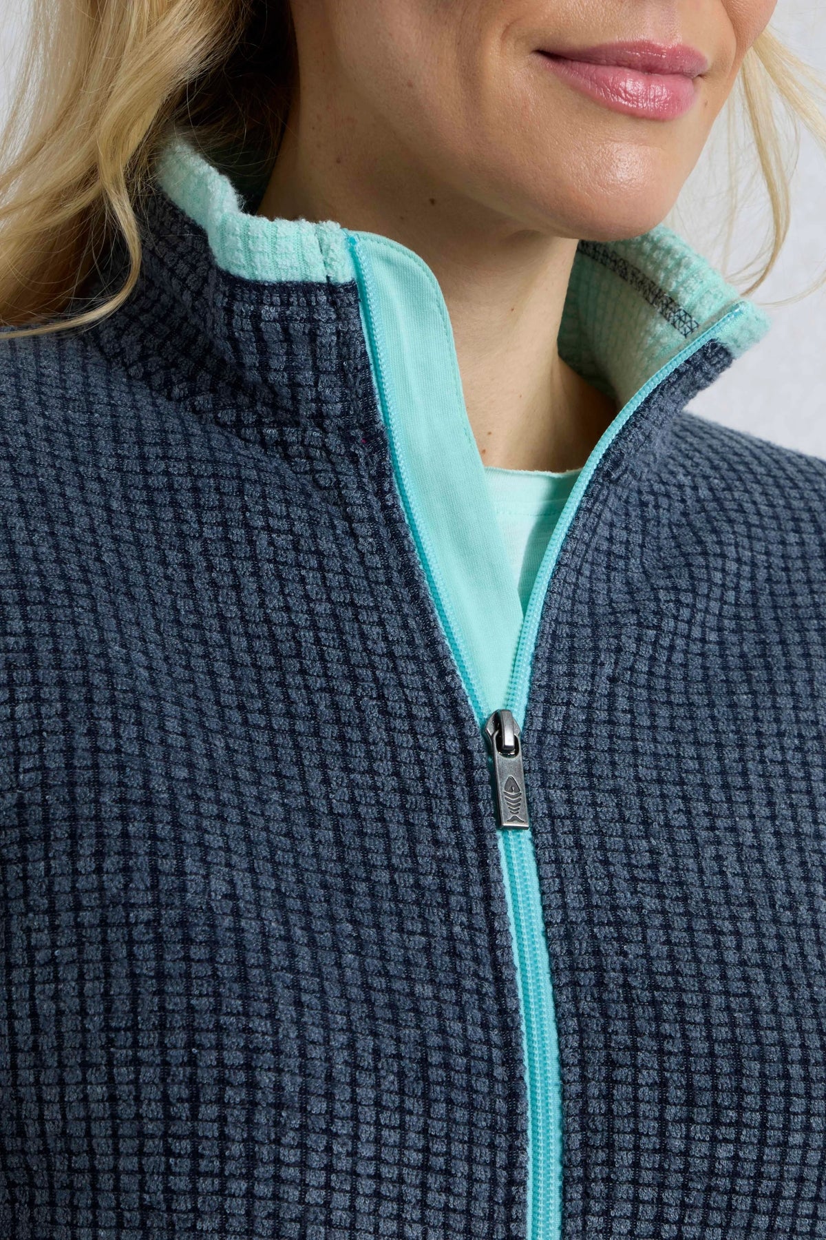 Weird Fish Womens Ariana Full Zip Grid Fleece - Rich Navy