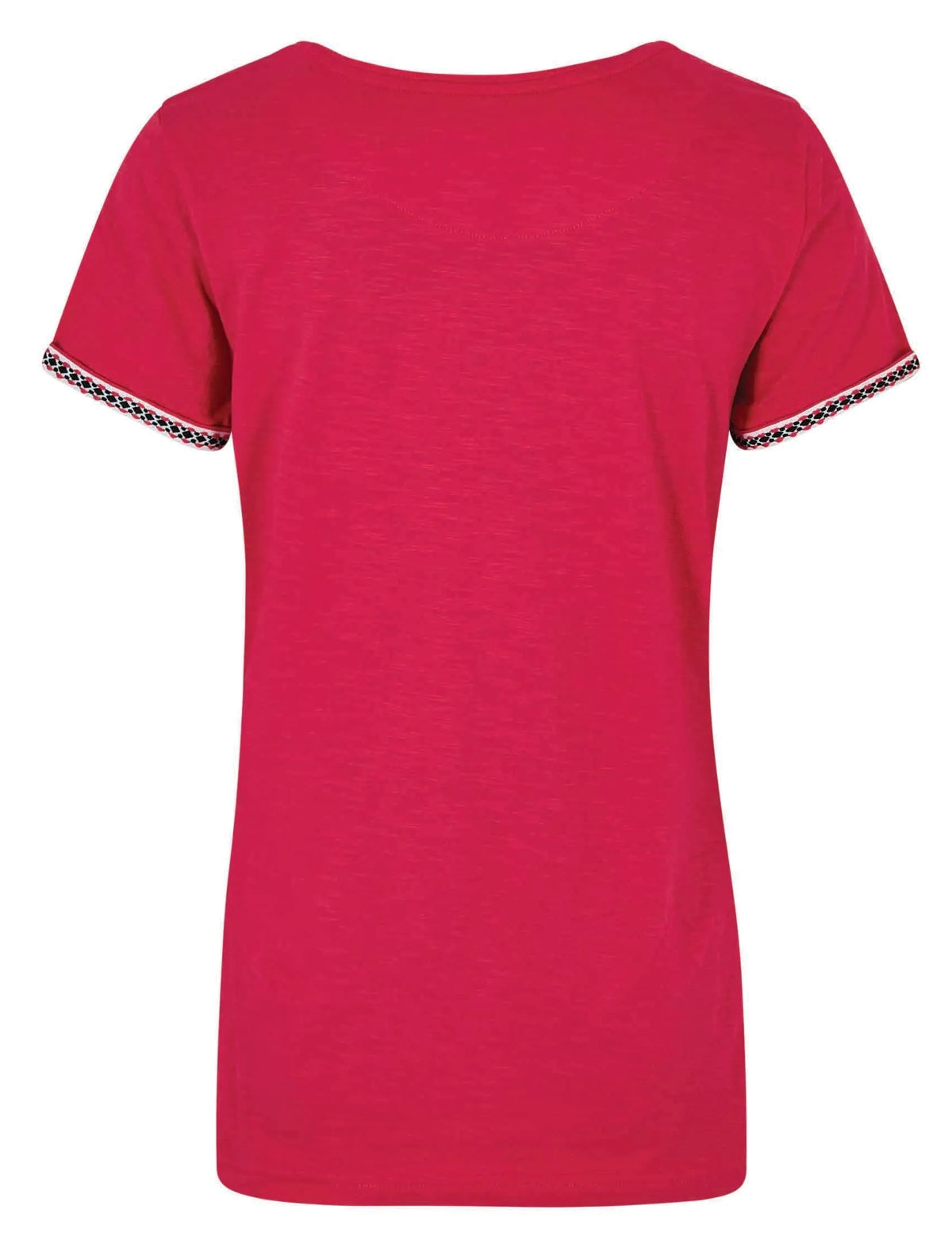 Weird Fish womens Teya t-shirt in Hot Pink back view short sleeve casual tee with patterned sleeve trim
