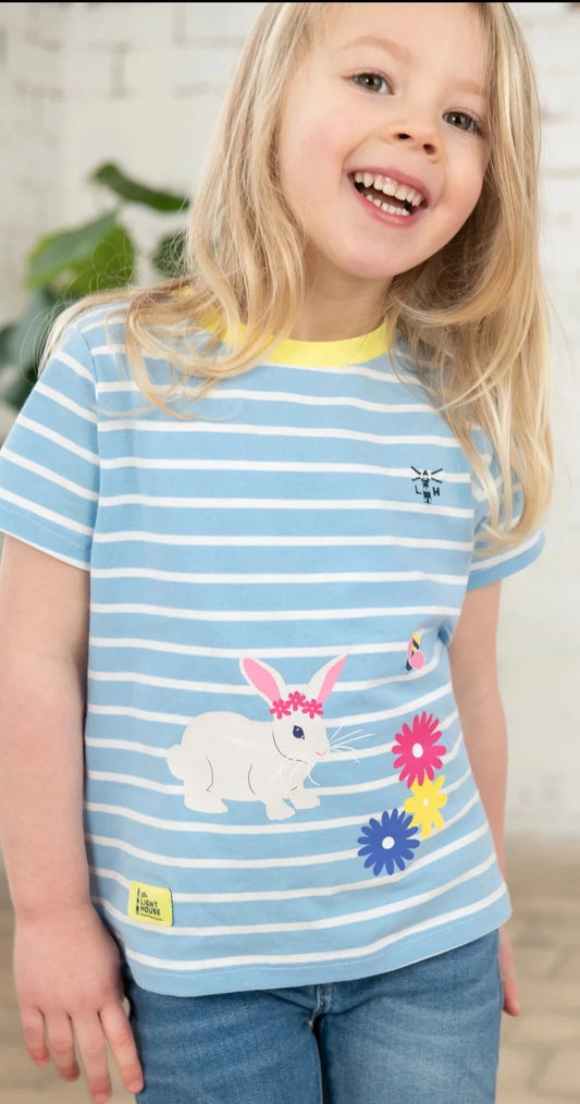 Lighthouse Kids 'Causeway' Short Sleeve Tee - Blue Stripe Bunny