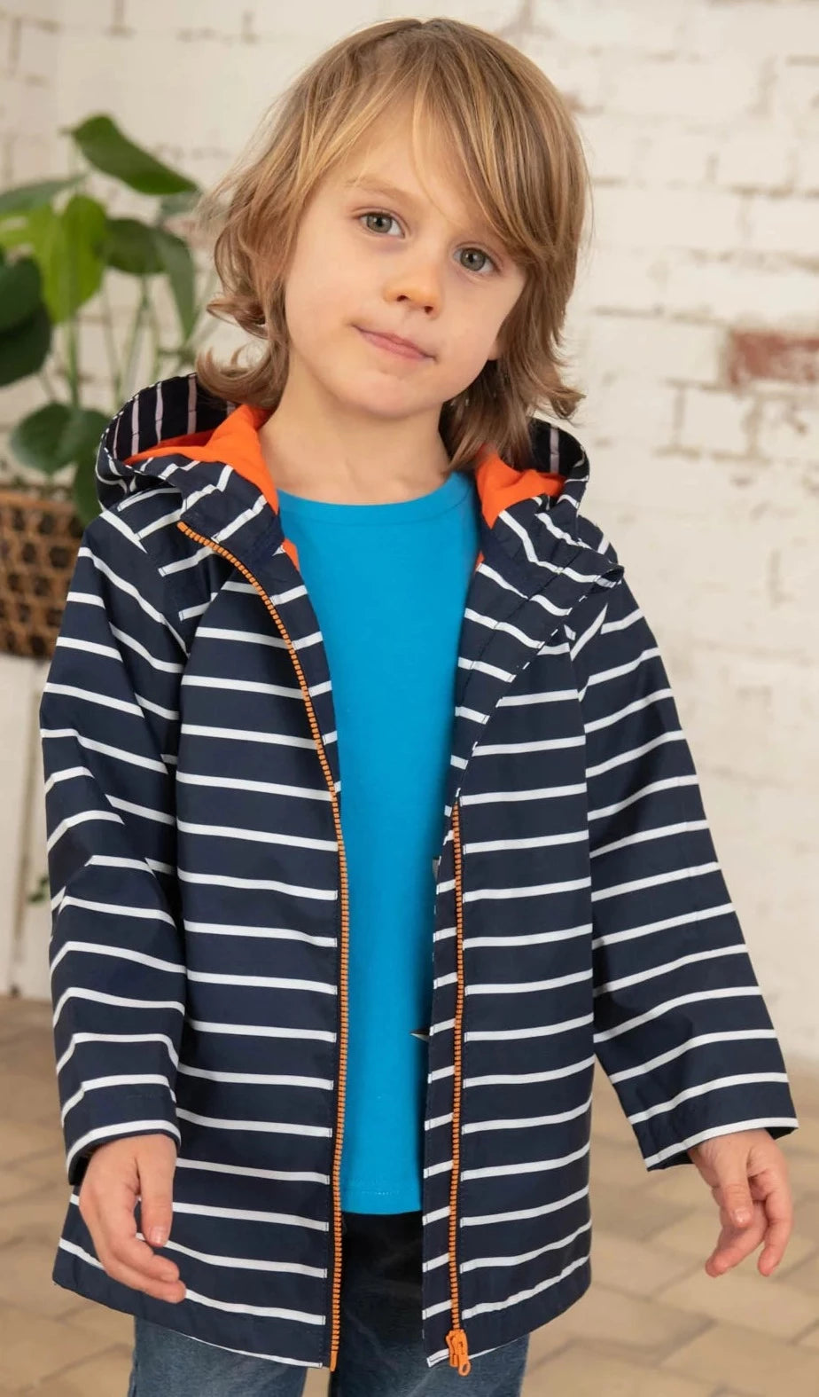 Lighthouse Kids Ethan Waterproof Jacket Navy Stripe Salt Cellar Clothing