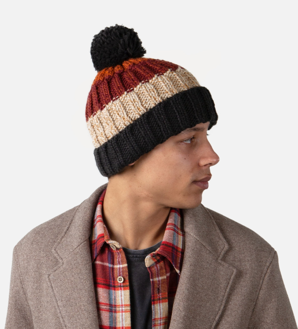 Barts Adults Wilhelm Striped Knitted Beanie - Burgundy