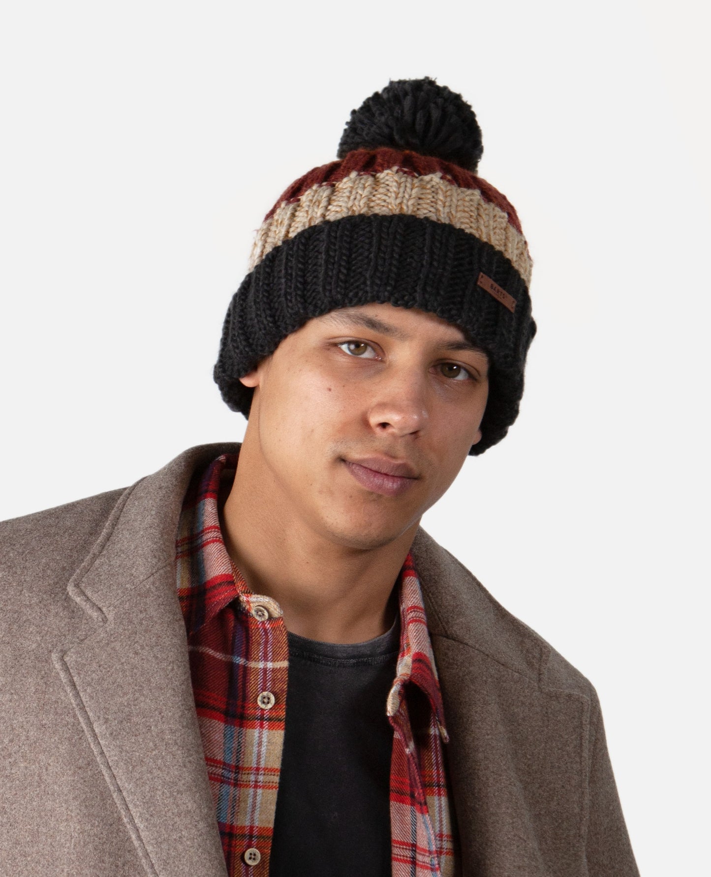 Barts Adults Wilhelm Striped Knitted Beanie - Burgundy