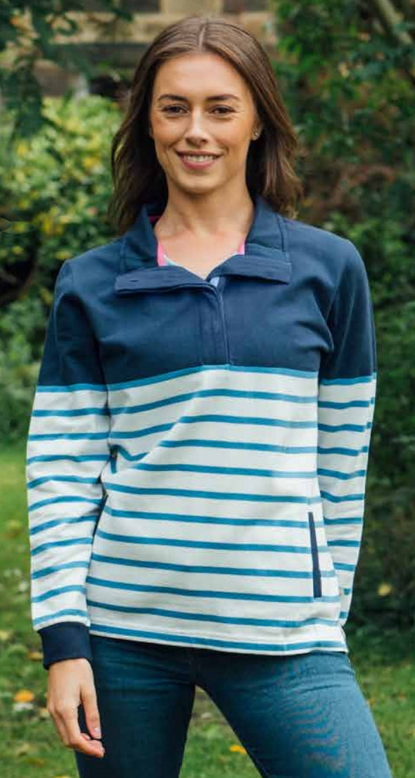 Blue Green Womens Sierra Stripe Sweatshirt Navy