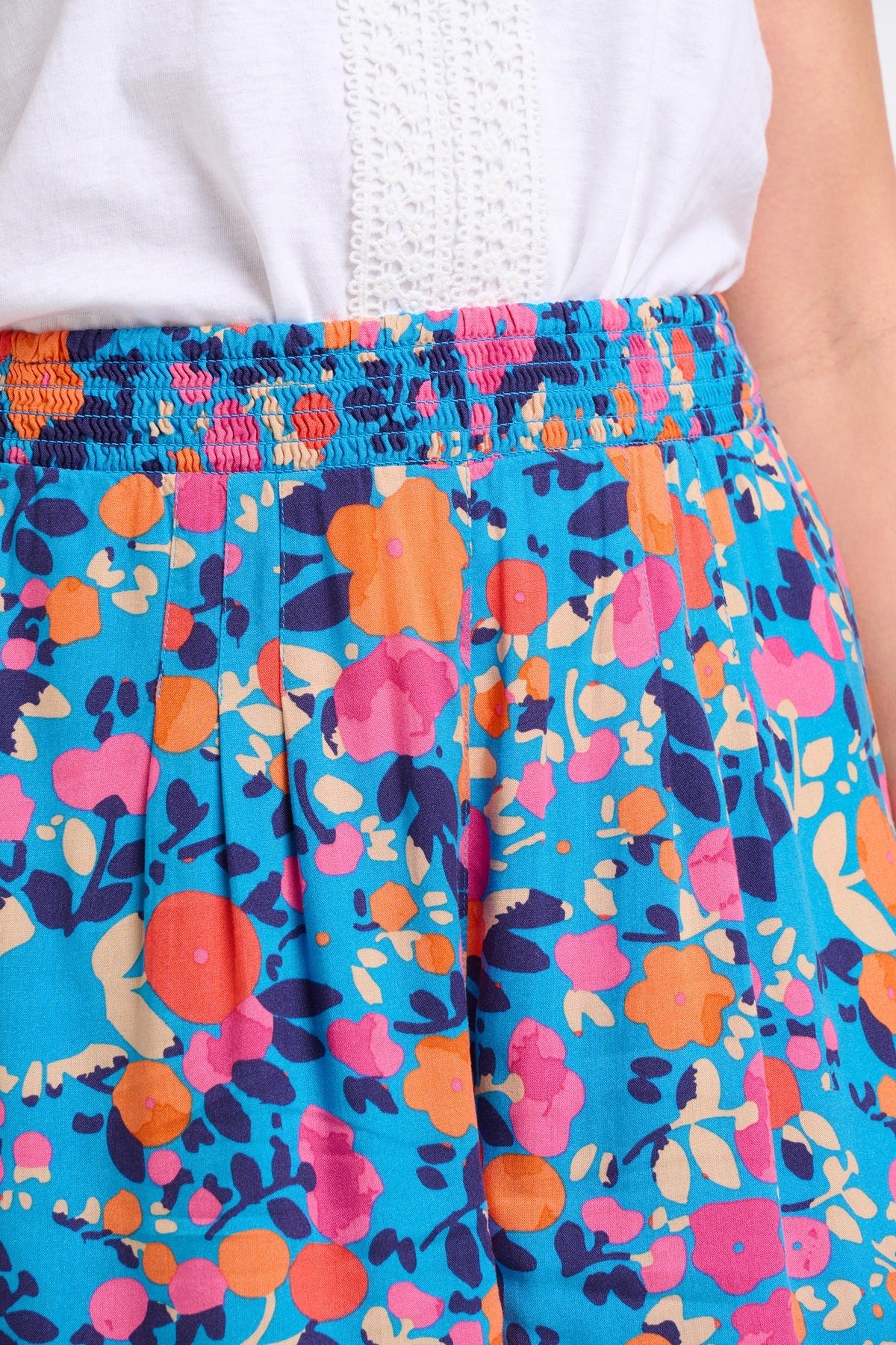 Brakeburn womens Bloom floral print shorts with vibrant multicolour flowers and elastic waistband
