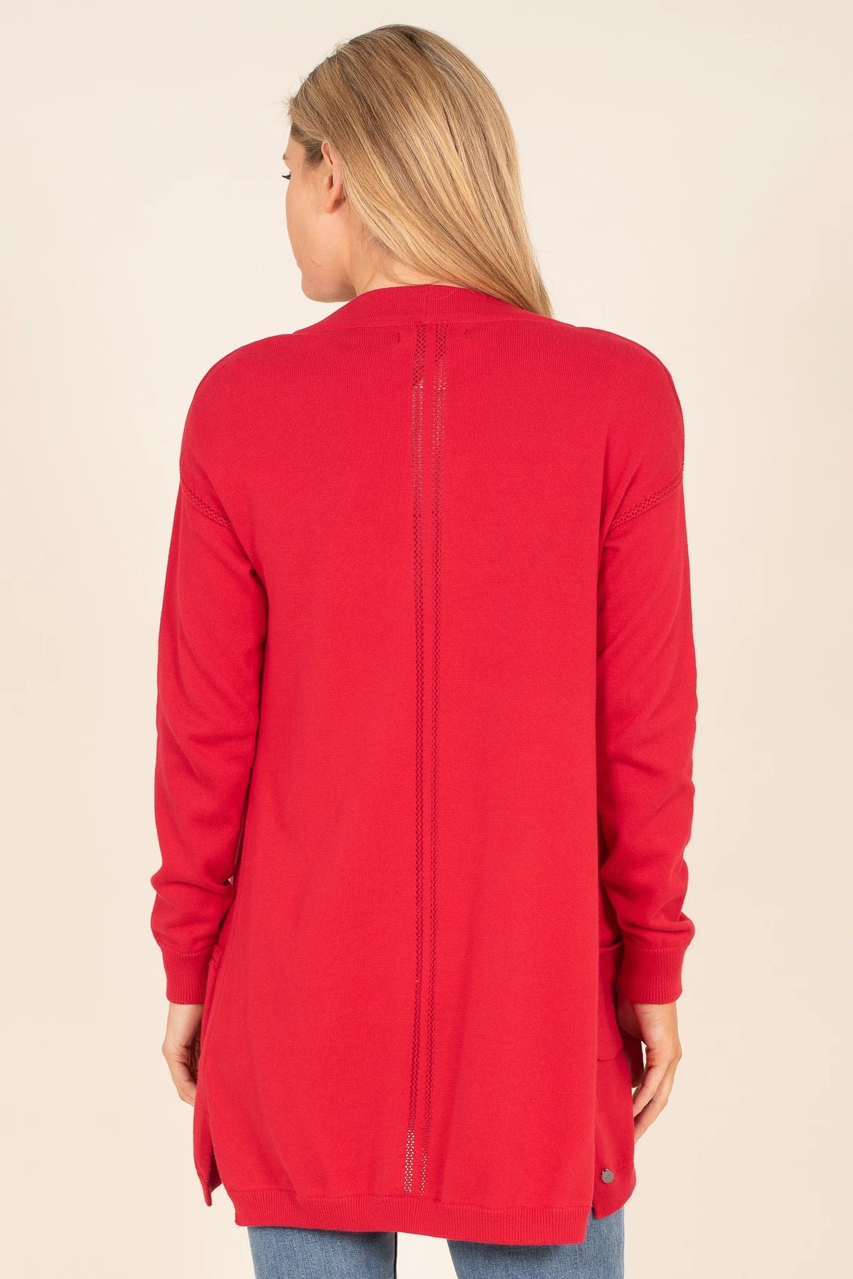 Brakeburn Womens Pointelle Long Cardigan - Red