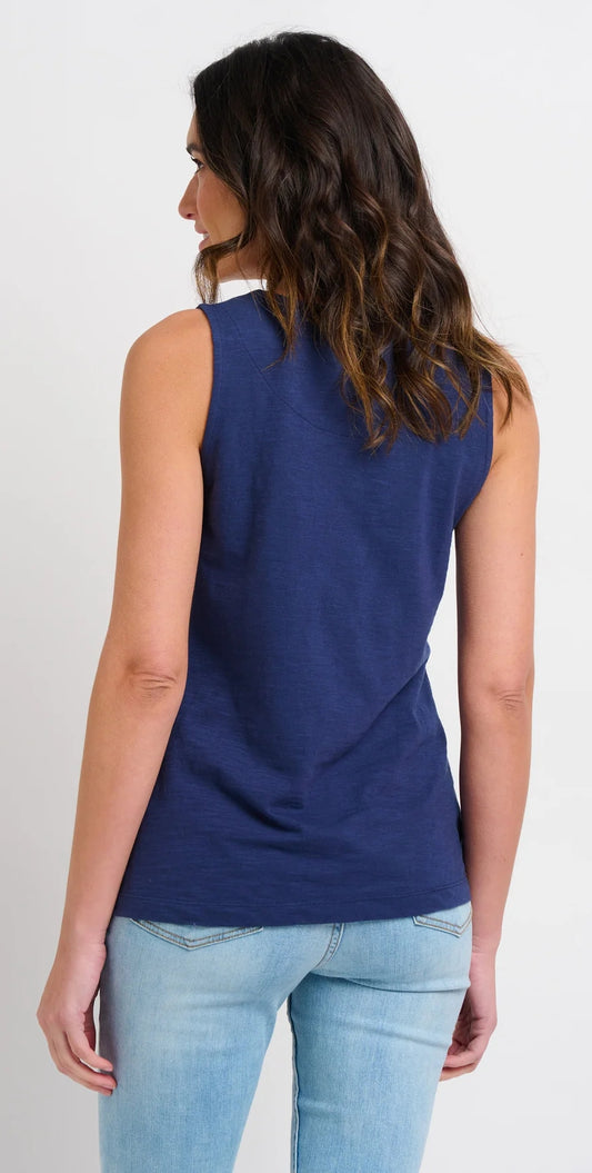 Brakeburn women's Alice style sleeveless vest in Navy.