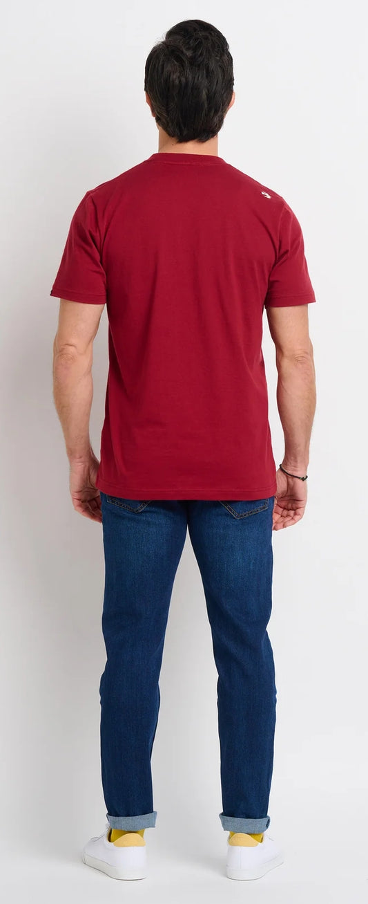 Eat, sleep, bike, repeat printed men's t-shirt in burgundy red from Brakeburn