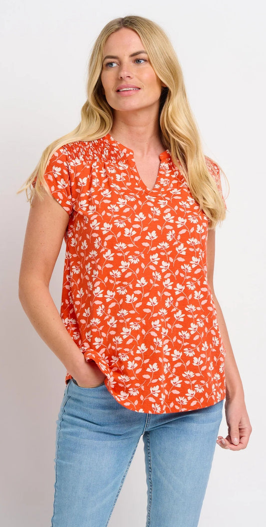 Brakeburn Womens Floating Floral Blouse - Coral