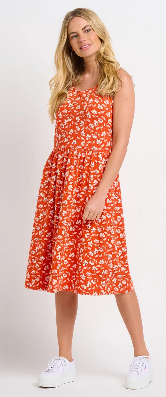 Brakeburn Womens 'Floating Floral Sleeveless Dress' - Coral