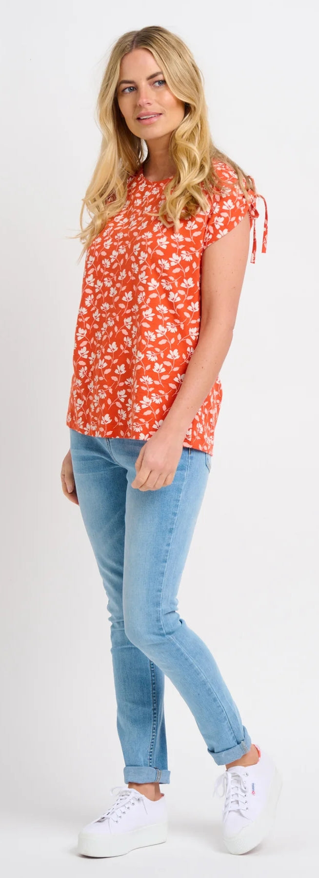 Brakeburn Womens Floating Floral Top - Coral
