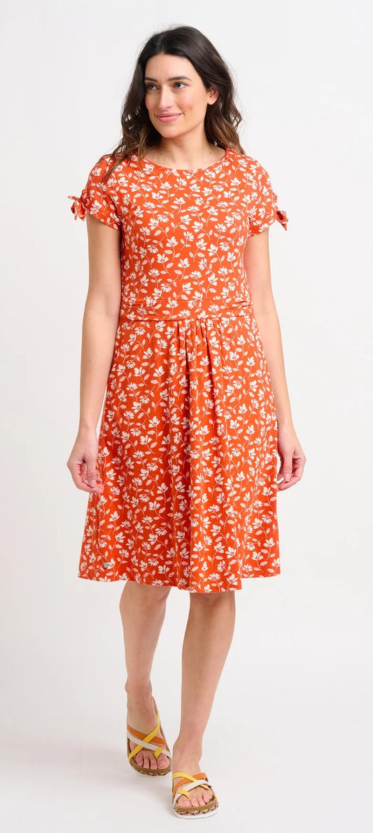 Brakeburn Womens Floating Floral Tie Sleeve Dress - Coral