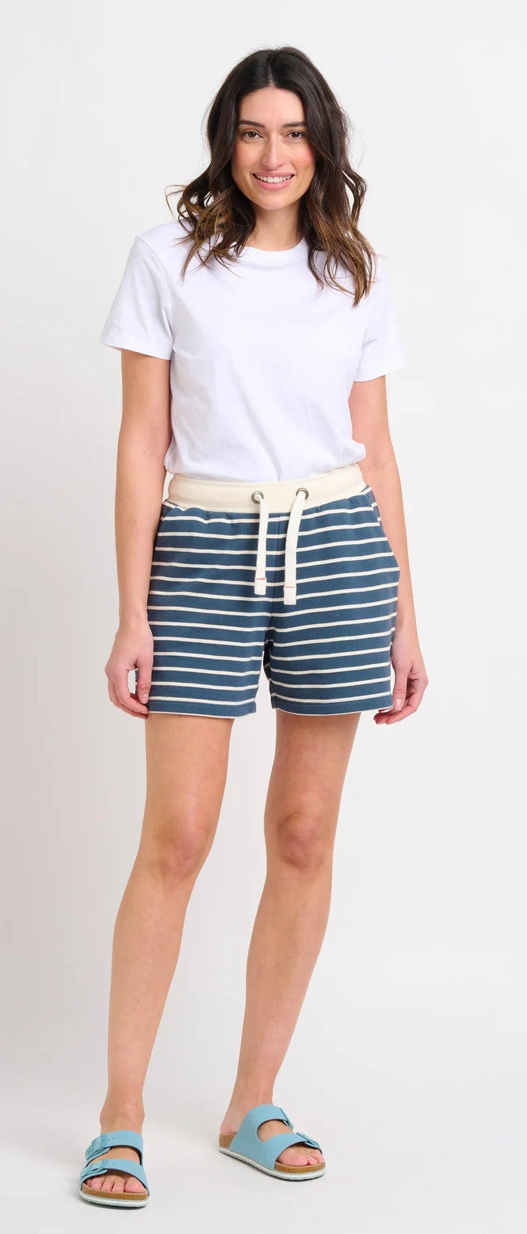 Brakeburn Womens Stripe Jogger Shorts - Blue