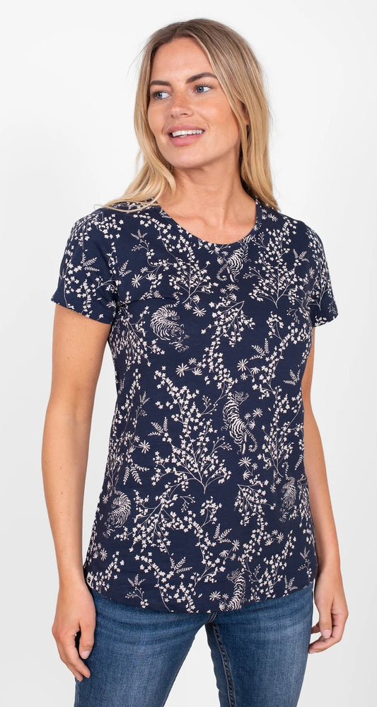 Brakeburn Womens Tiger Print T-Shirt - Navy