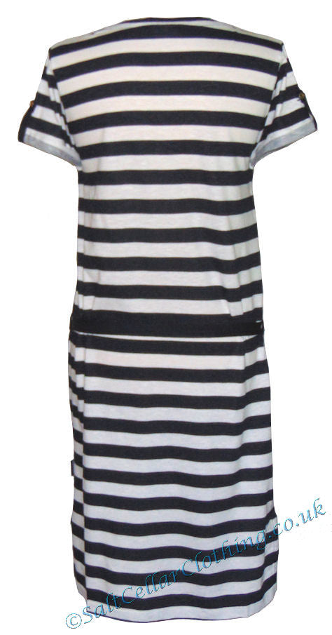 Captain Corsaire white navy stripe dress with short sleeves and horizontal striped pattern