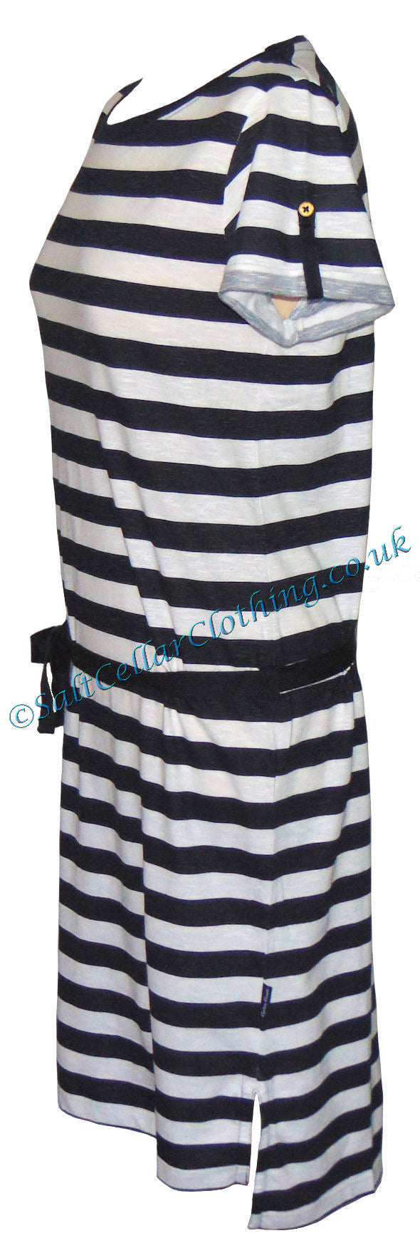 Captain Corsaire white navy stripe dress with short sleeves and a belted waist