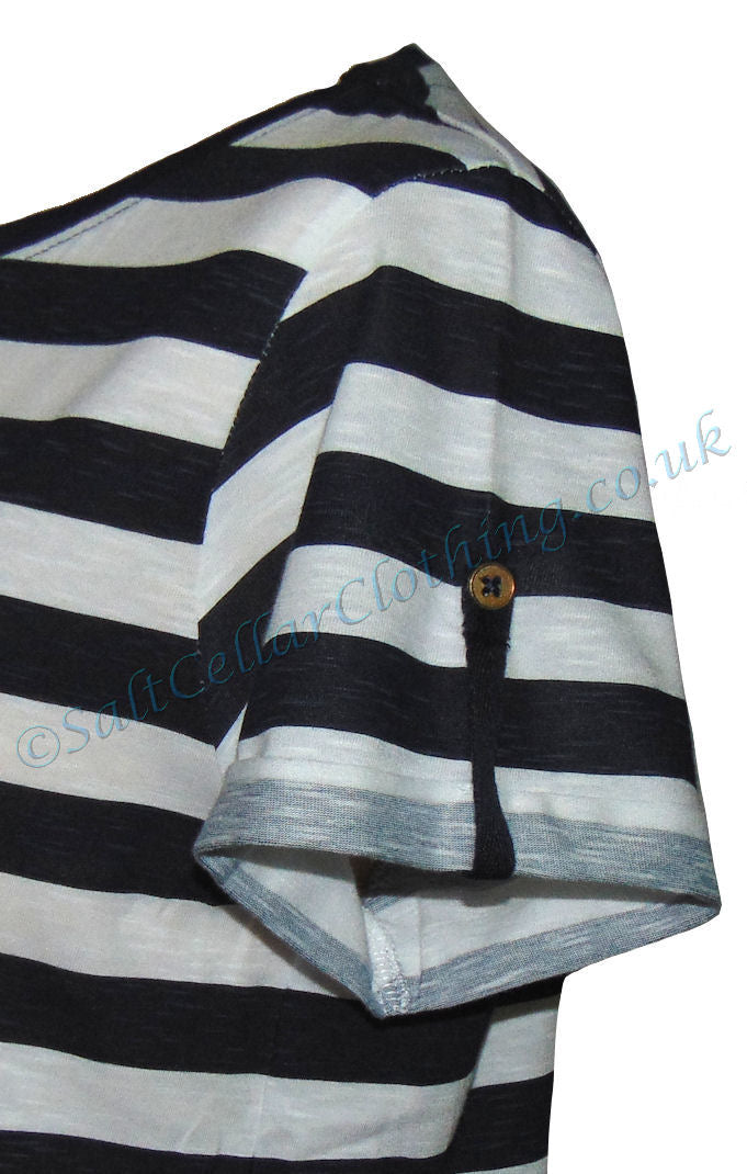 Captain Corsaire white navy stripe dress sleeve with button detail and horizontal stripes