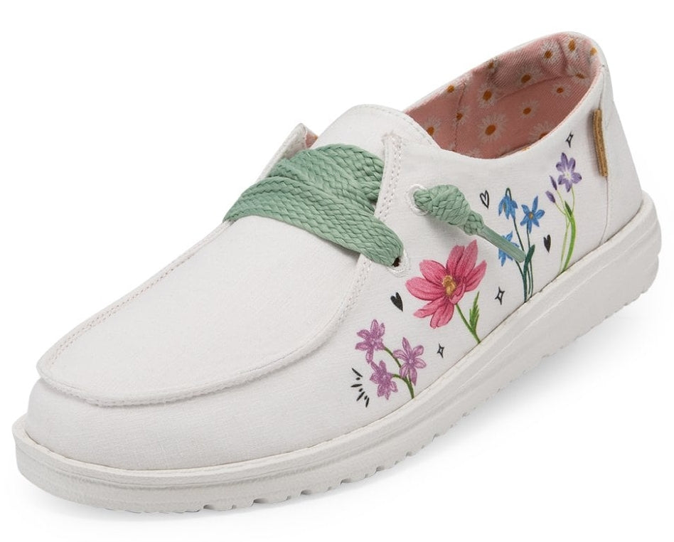 Dude Womens Wendy Doodle Good Vibes Canvas Shoes White Salt