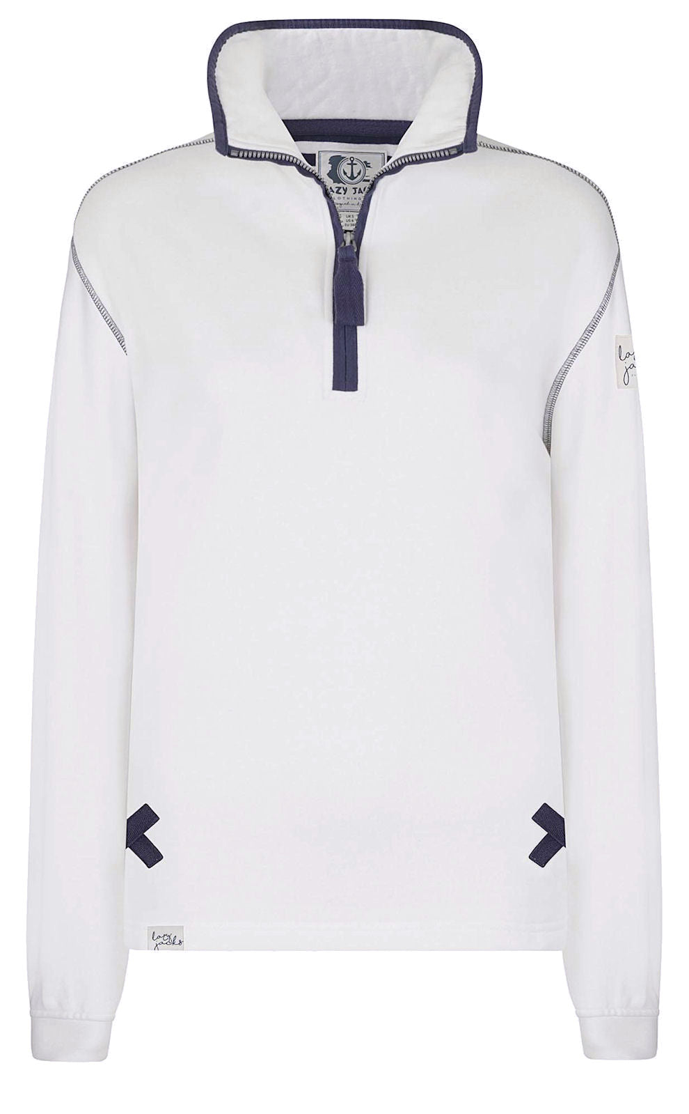 Lazy Jacks women's LJ3 zip neck plain sweatshirt in White.