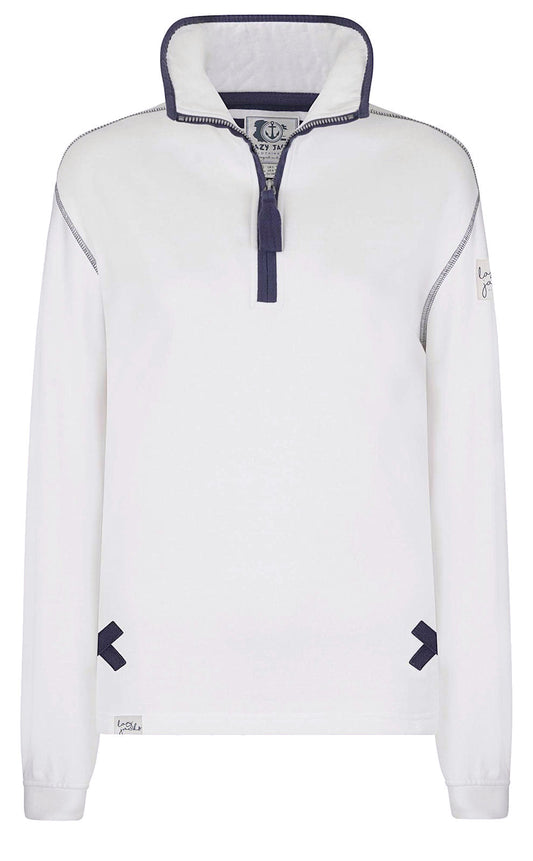 Lazy Jacks women's LJ3 zip neck plain sweatshirt in White.