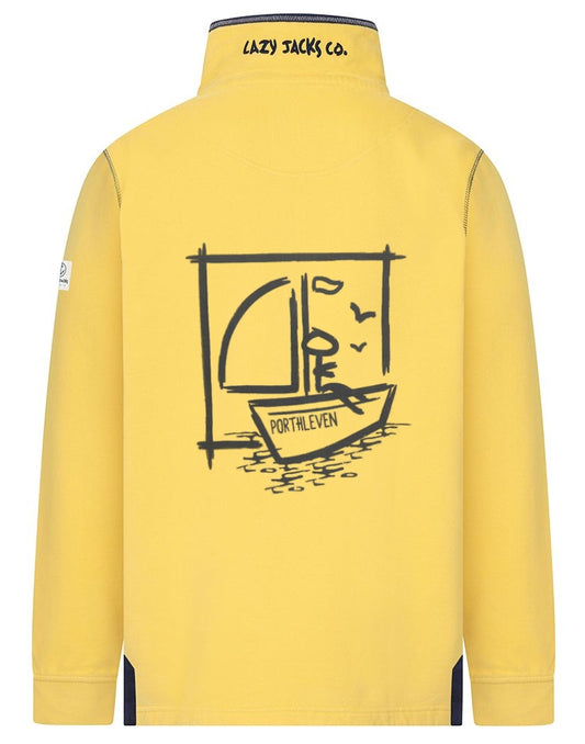 A men's Porthleven printed sweatshirt from Lazy Jacks in yellow