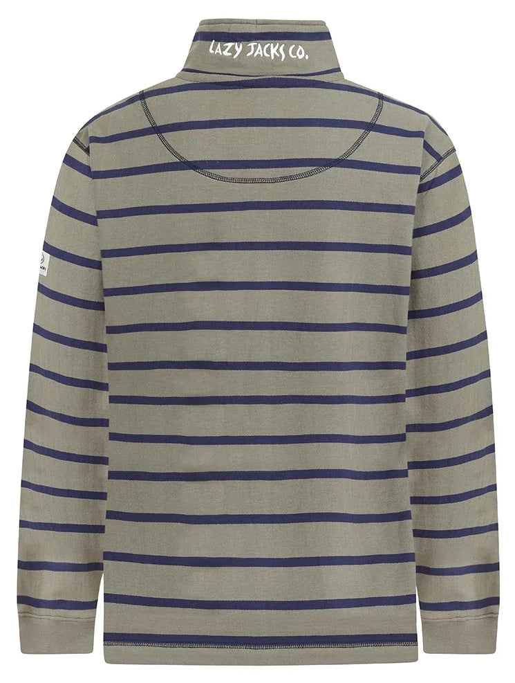 Lazy Jacks Mens 'LJ39' Zip Neck Stripe Sweatshirt - Khaki