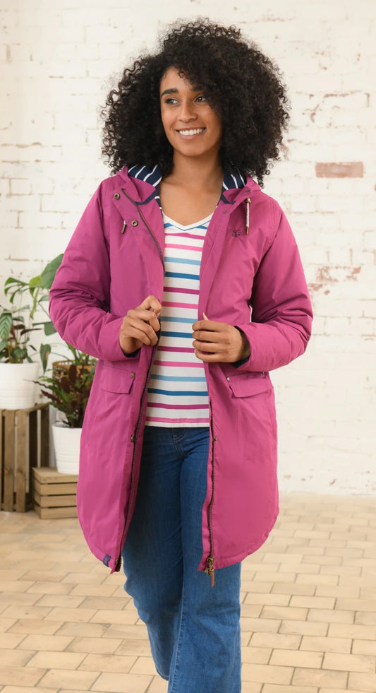 Women's Iona Long padded waterproof coat in Berry from Lighthouse.