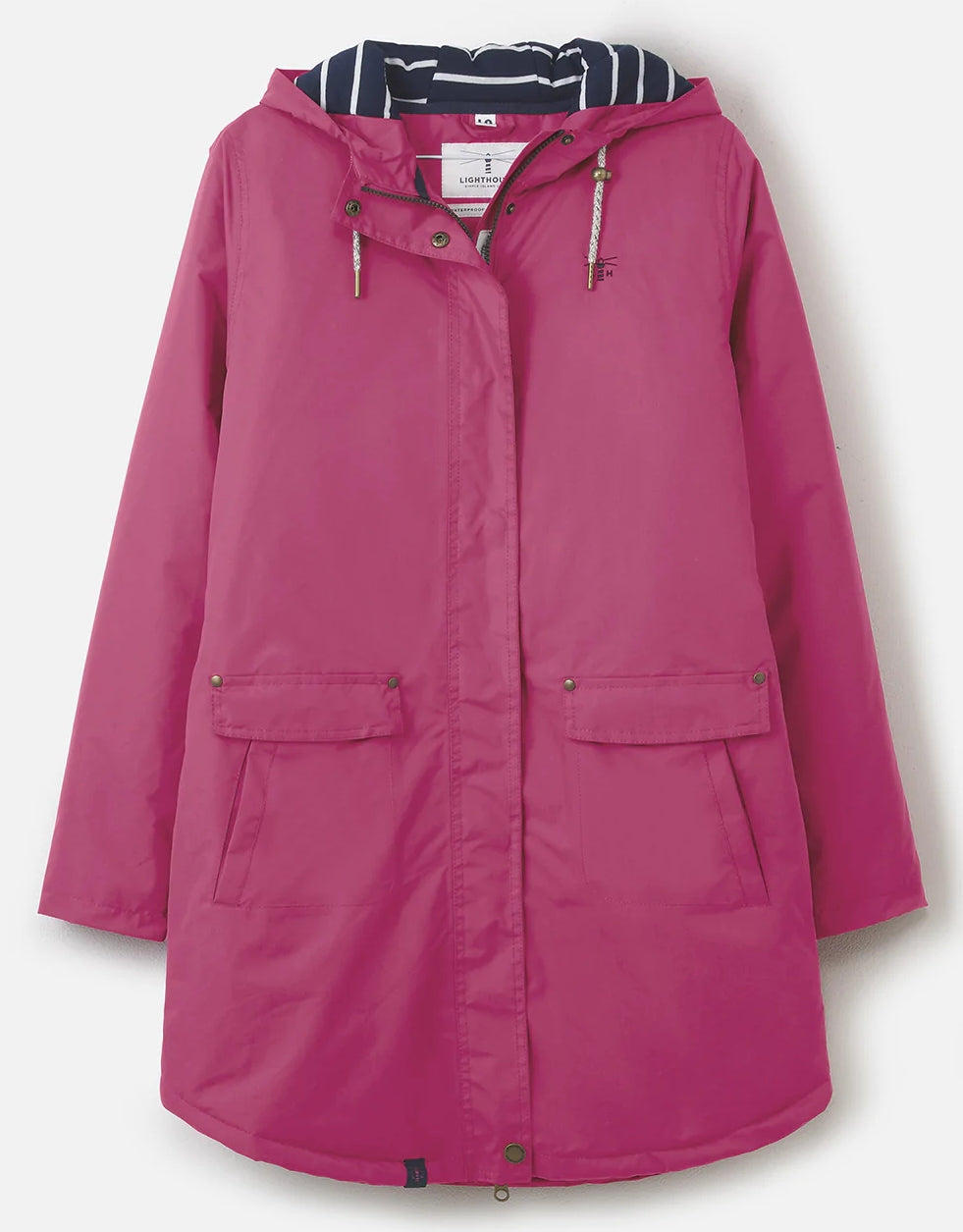 Lighthouse women's Winter waterproof Iona Long jacket with stripe lining.