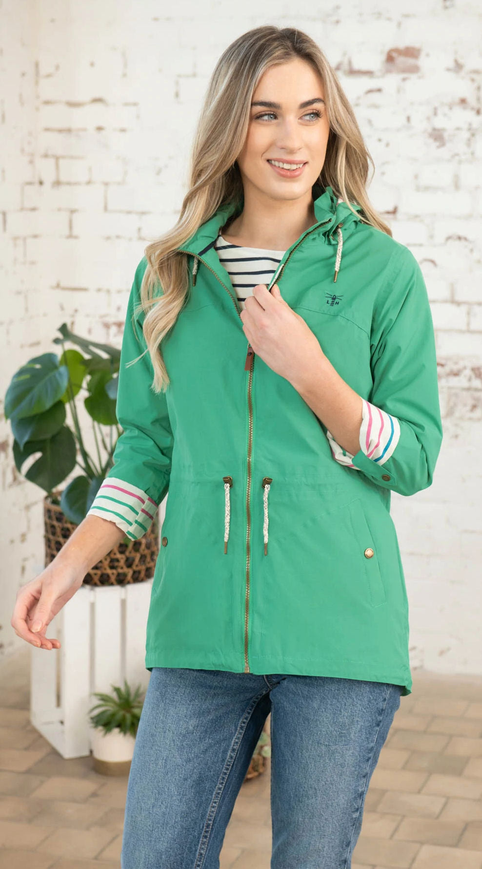 Green waterproof jacket top womens