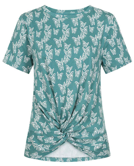 Mudd & Water Womens Petal Tee - Teal Butterfly Print