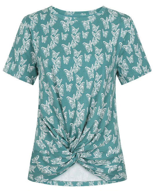 Mudd & Water Womens Petal Tee - Teal Butterfly Print