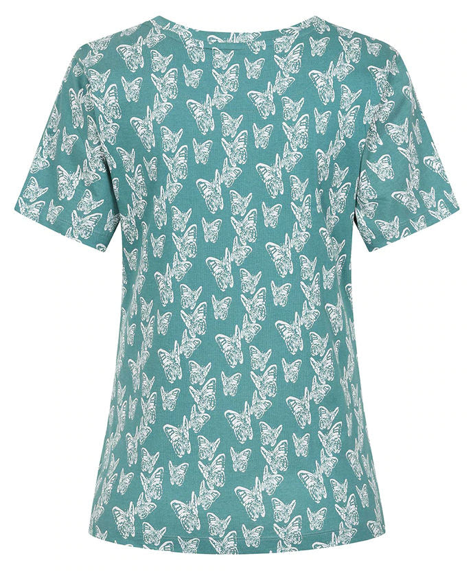 Mudd & Water Womens Petal Tee - Teal Butterfly Print