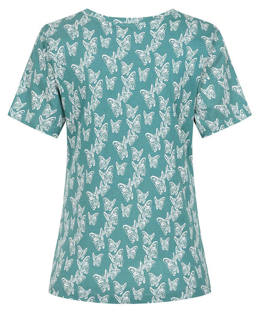 Mudd & Water Womens Petal Tee - Teal Butterfly Print