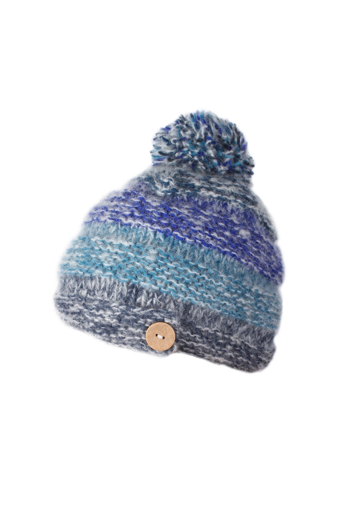 Pachamama Adults Sierra Nevada Fluffy Lined Knitted Bobble Beanie - Blue