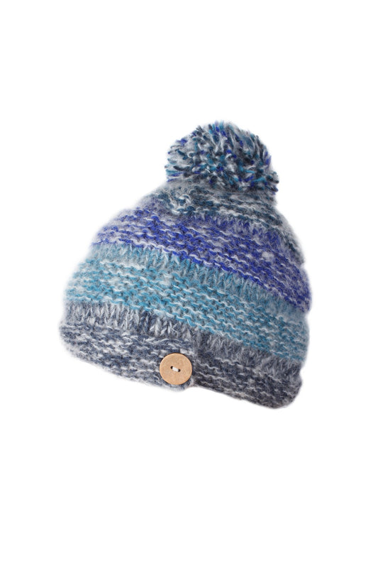 Pachamama Adults Sierra Nevada Fluffy Lined Knitted Bobble Beanie Blue