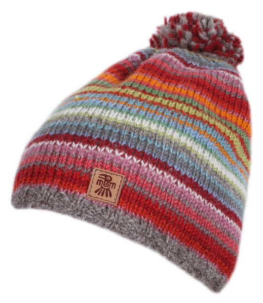 Pachamama Adults 'Seville' Knitted Bobble Beanie - Multicoloured Stripe