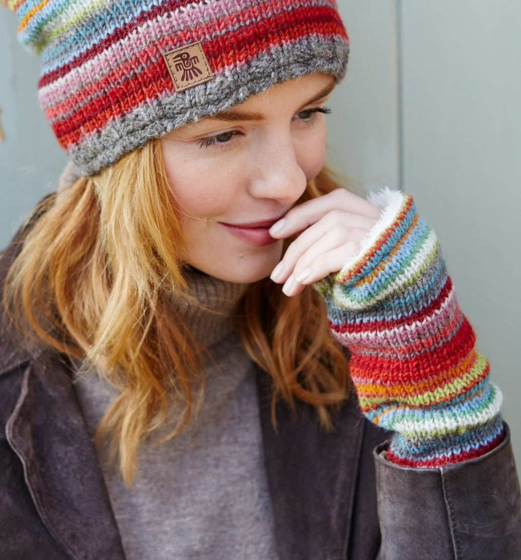 Pachamama Adults Seville Knitted Handwarmers - Multicoloured Stripe