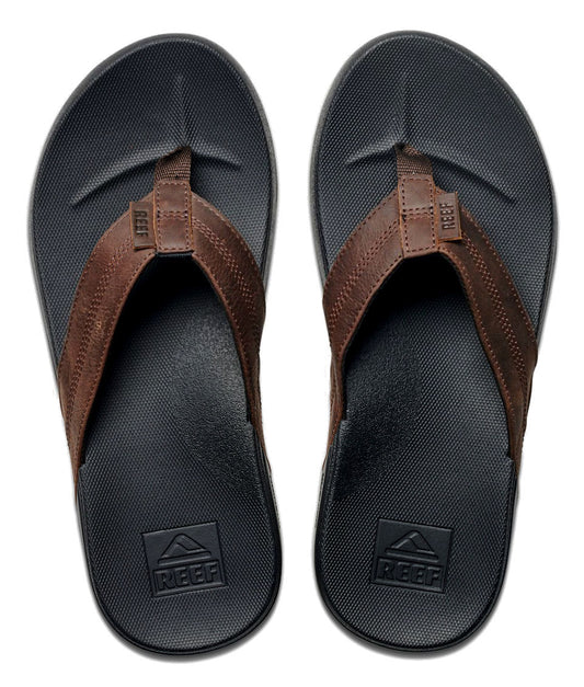 Reef Mens 'Cushion Phantom Leather' Flip Flops - Black / Brown