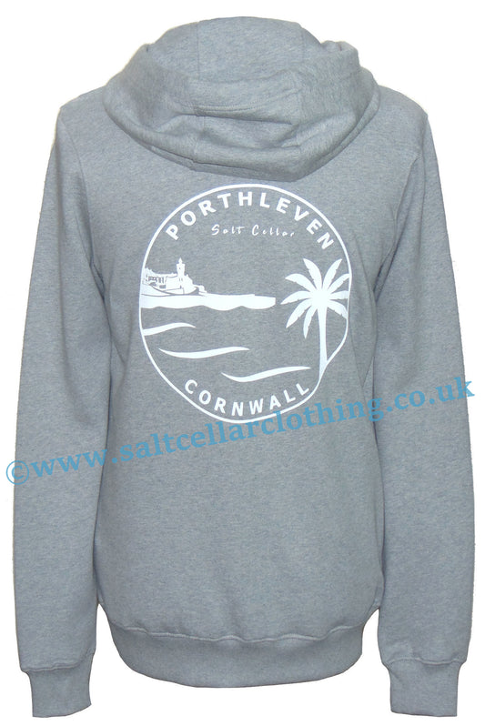 Men's Porthleven Cornwall printed hoody in grey marl