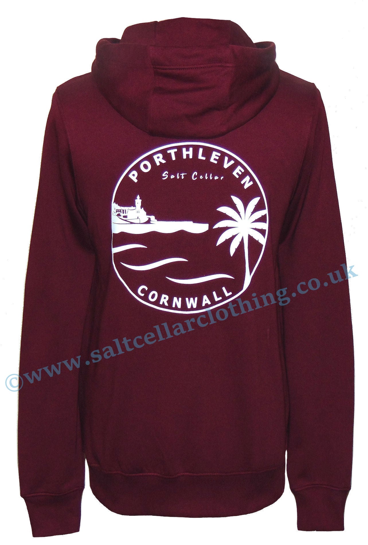 Men's Porthleven Cornwall printed hoody in dark red