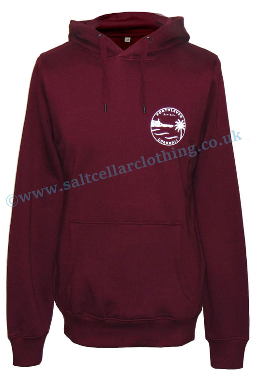 Porthleven Cornwall printed men's pop over hoodie in Dark Red