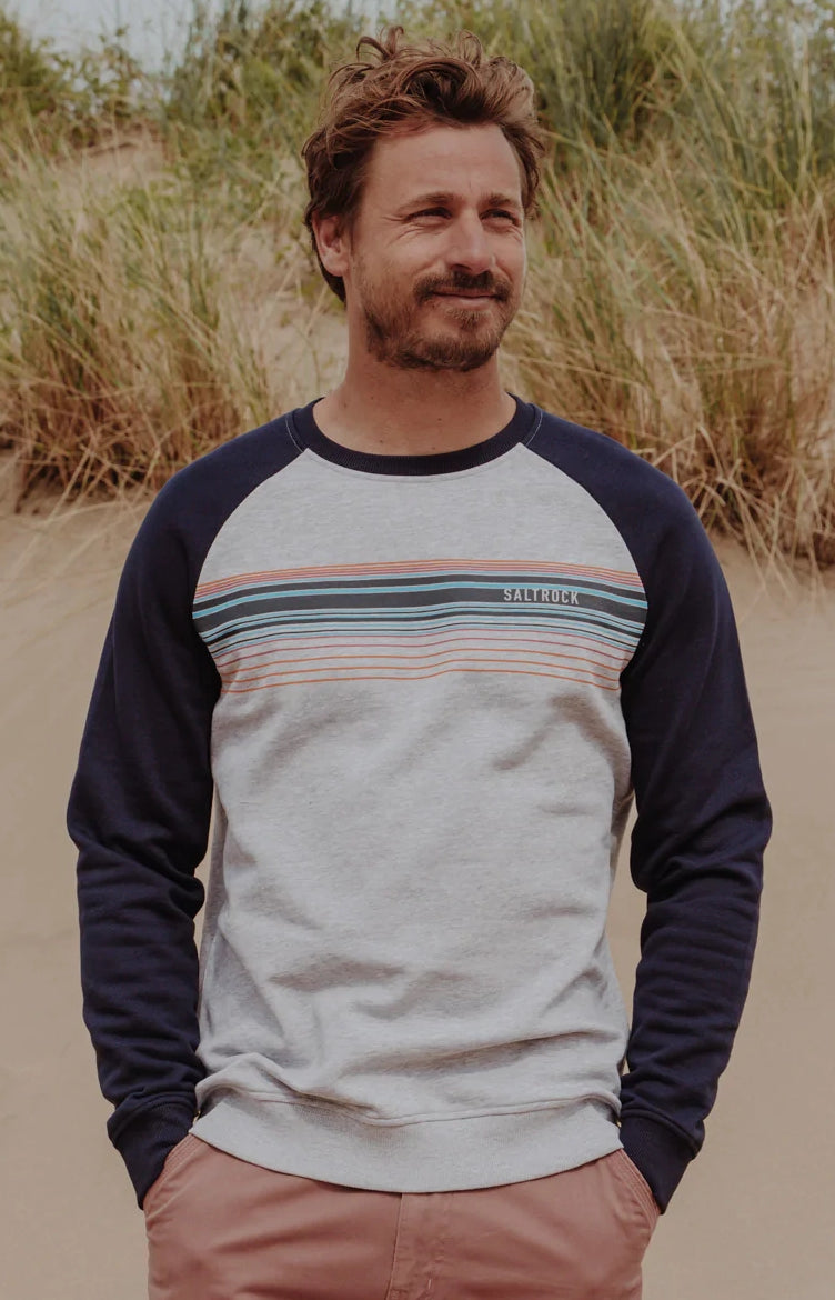 Saltrock Mens Retro Stripe Long Sleeved Sweatshirt Grey