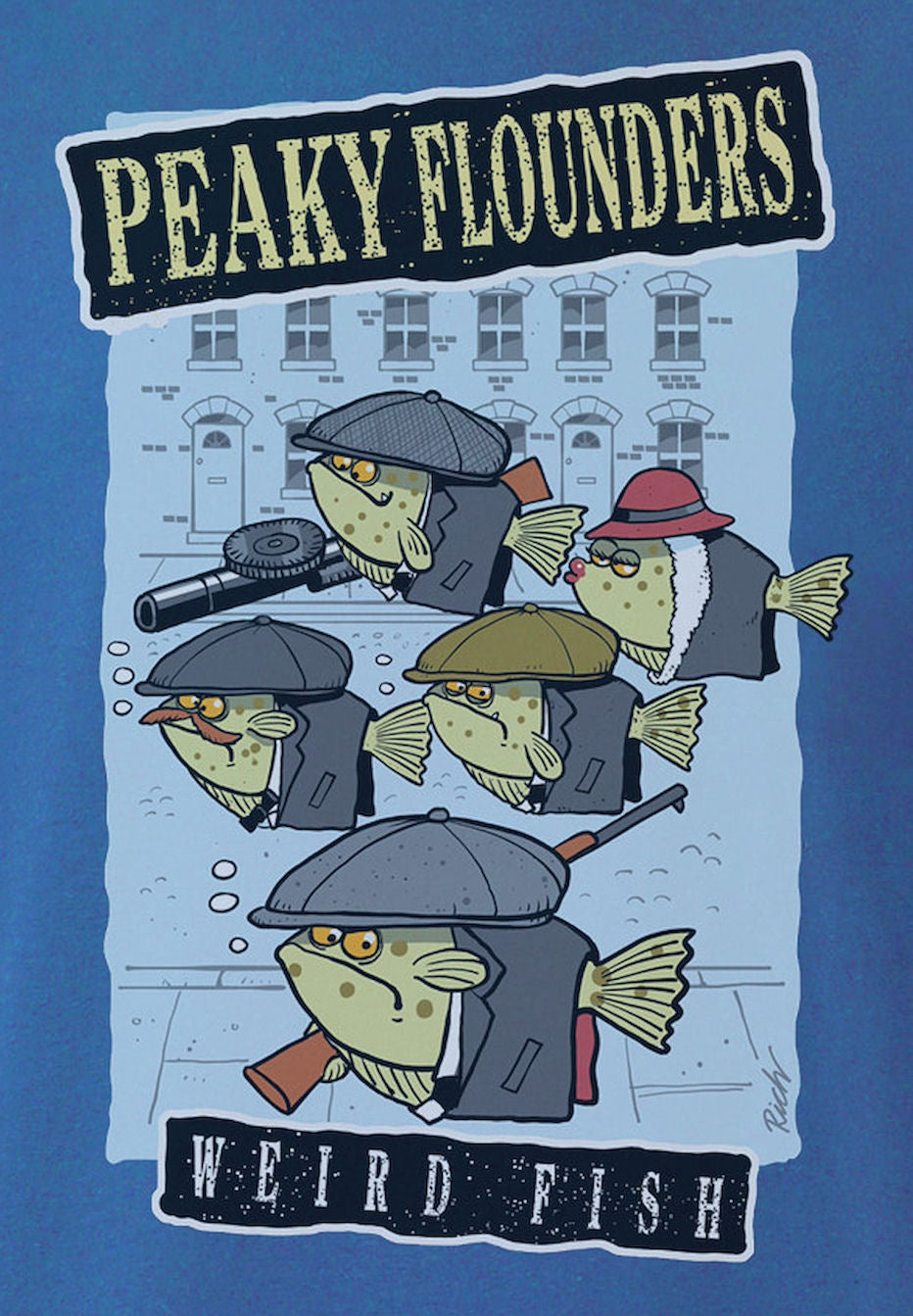 Weird Fish Mens 'Peaky Flounders' Printed Tee - True Blue